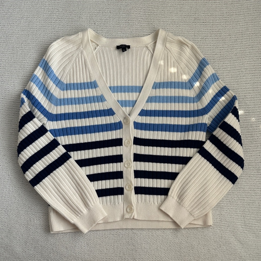 Talbots Blue & White Striped Button Down Cardigan Size Small